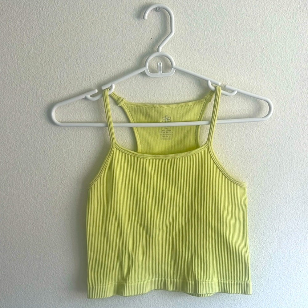Highlighter yellow/green halter tank top.